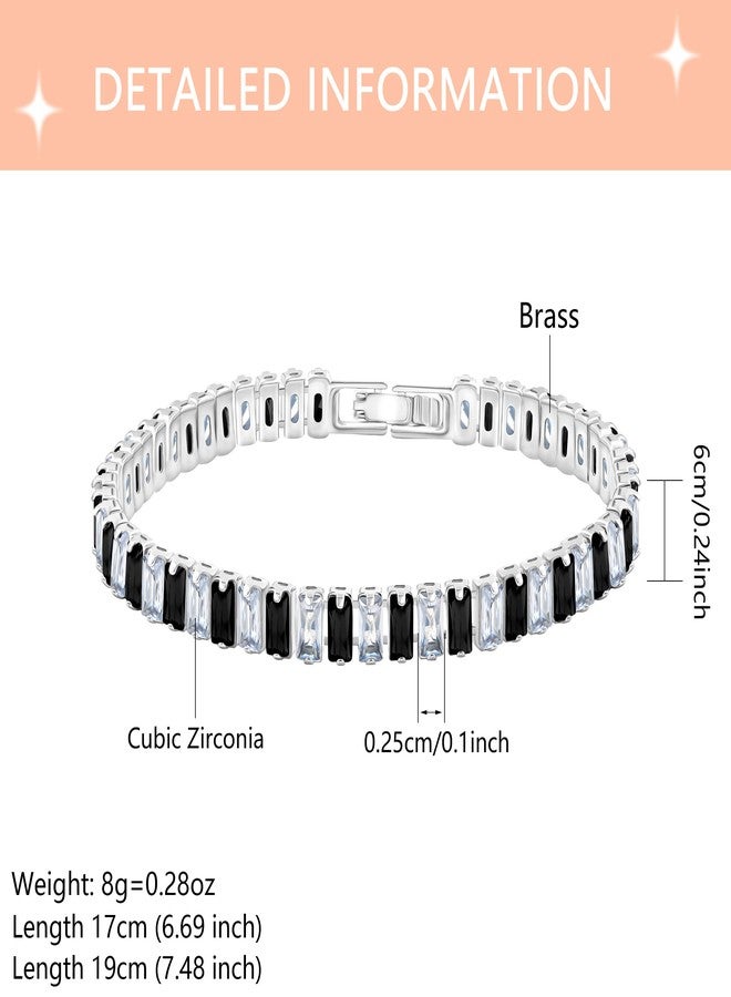 Tobestu White Black Rectangle Zircon Tennis Bracelet - Elegant Wedding and Christmas CZ Style for Everyday or Office Wear (Size-17CM) YA4537 - Image 3